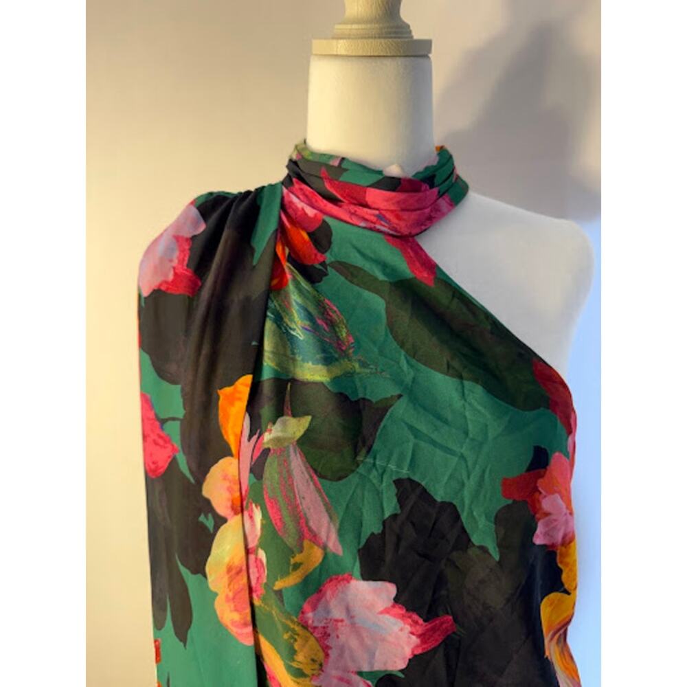 XSCAPE Womens Pleated Floral Chiffon Green Multi 4 - Picture 1 of 5